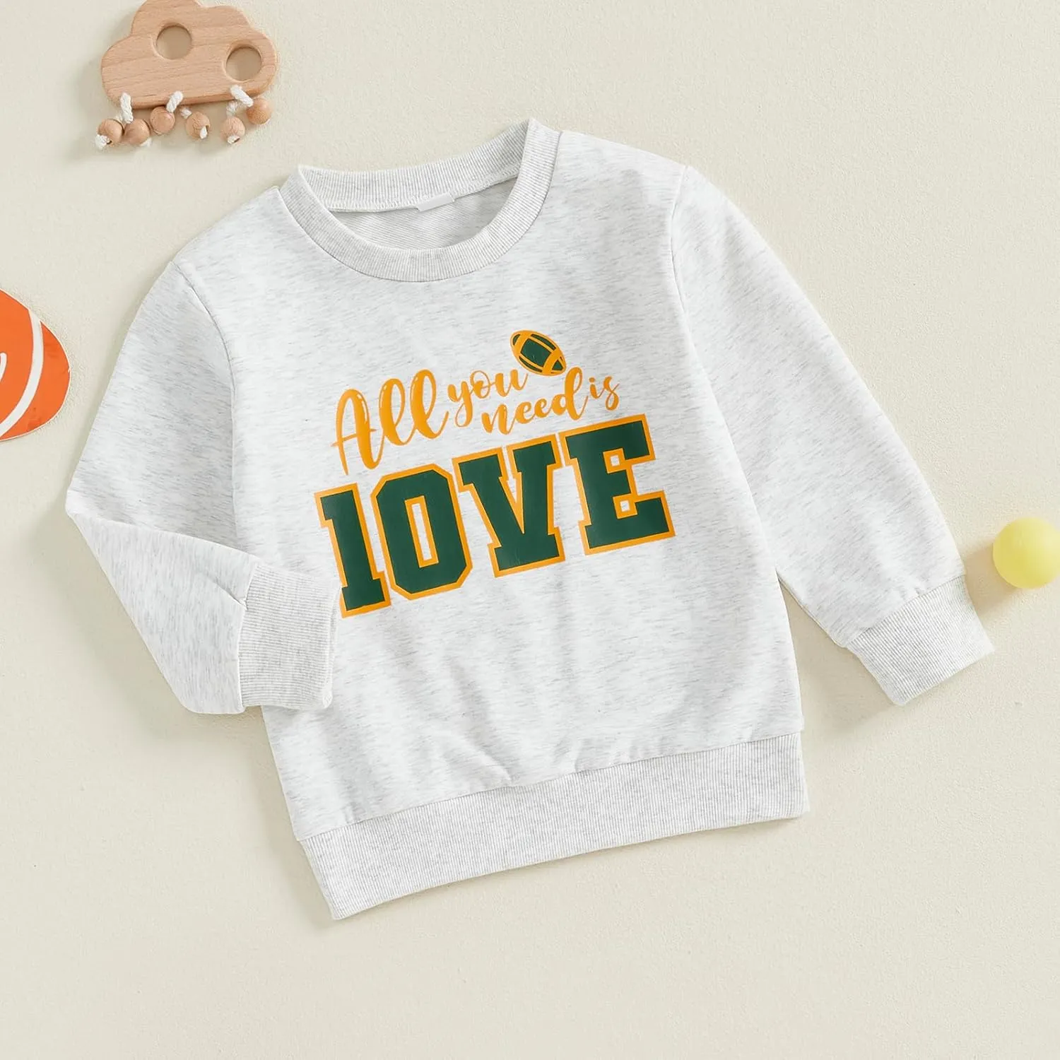 Gueuusu Unisex Baby Boy Girl Football Outfit All You Need is Love Sweatshirt Oversized Crewneck Funny Letters Pullover Hoodie