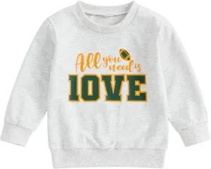 Gueuusu Unisex Baby Boy Girl Football Outfit All You Need is Love Sweatshirt Oversized Crewneck Funny Letters Pullover Hoodie