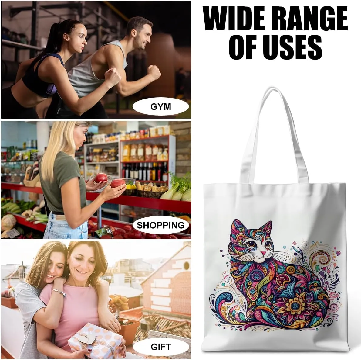 Halloween Stuff Skull Ghost Tote Bag Cat Lover Gifts for Fall Reusable Grocery Bags Wildflower Cute Tote
