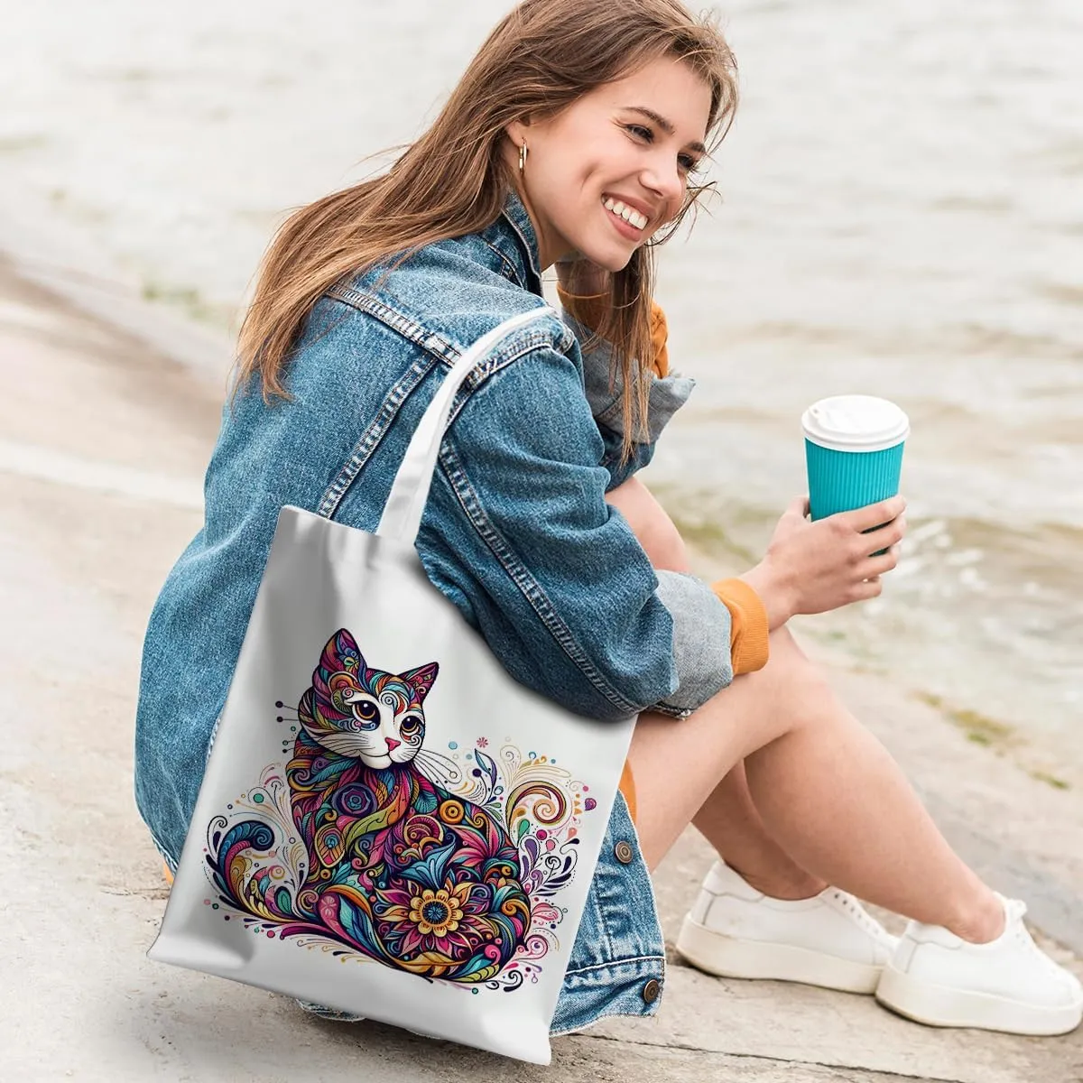 Halloween Stuff Skull Ghost Tote Bag Cat Lover Gifts for Fall Reusable Grocery Bags Wildflower Cute Tote