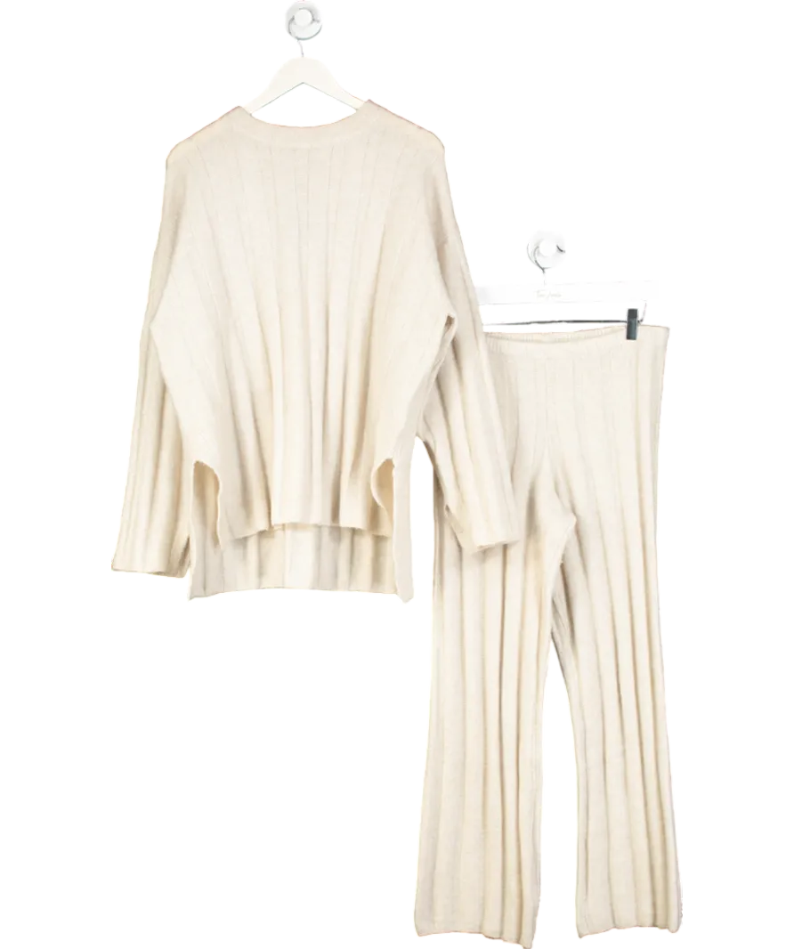 H&M Cream Wool Blend Rib Knit Co-ord Set UK S