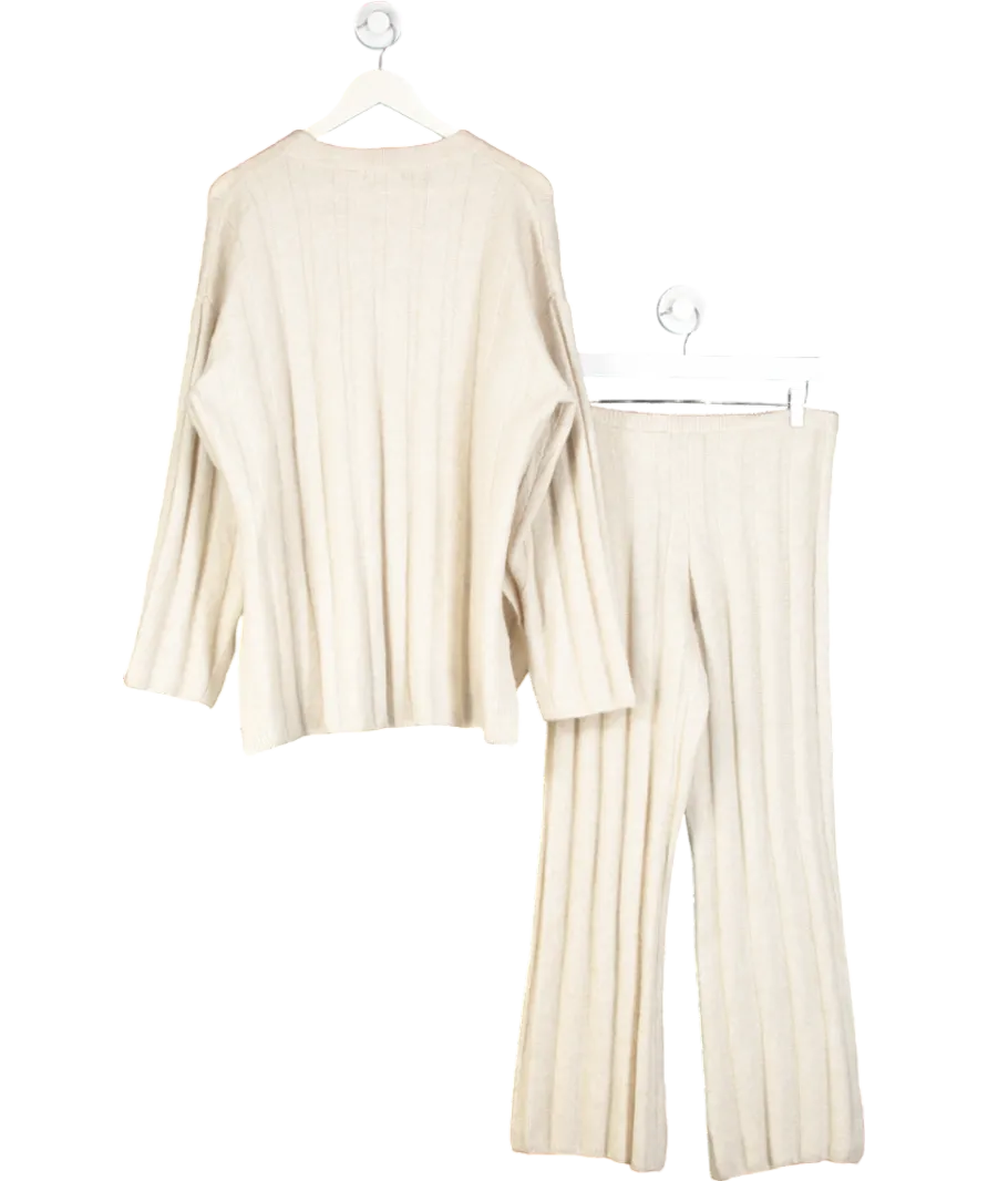 H&M Cream Wool Blend Rib Knit Co-ord Set UK S