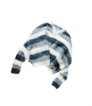 Hand knit batwing V neck sweater (Alpaca) Grey stripe