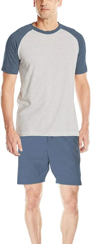 Hanes Men's Adult X-Temp Short Sleeve Cotton Raglan Shirt and Pants Pajamas Pjs Sleepwear Lounge Set