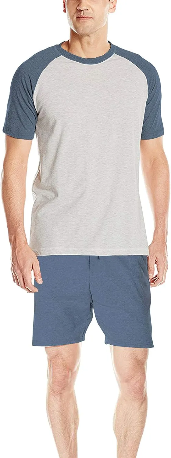 Hanes Men's Adult X-Temp Short Sleeve Cotton Raglan Shirt and Pants Pajamas Pjs Sleepwear Lounge Set