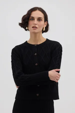 Heart Cable Cardi Black