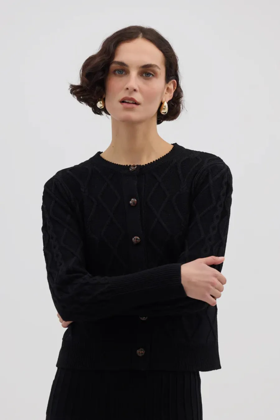 Heart Cable Cardi Black