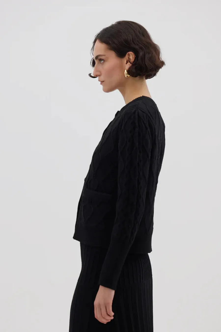 Heart Cable Cardi Black