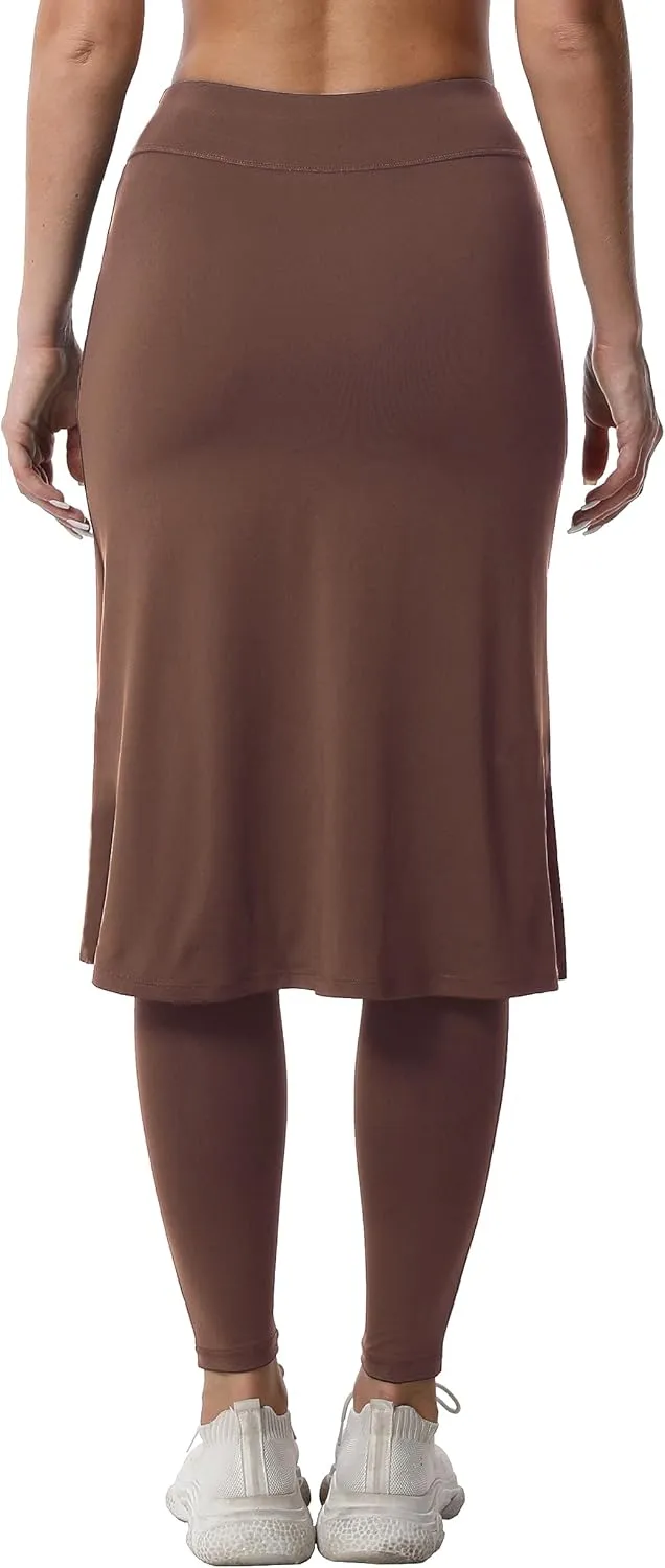HOKOYI Women's Modest Long Skirt with Attached Leggings Pockets Midi Cover Up Workout Skirted Capris