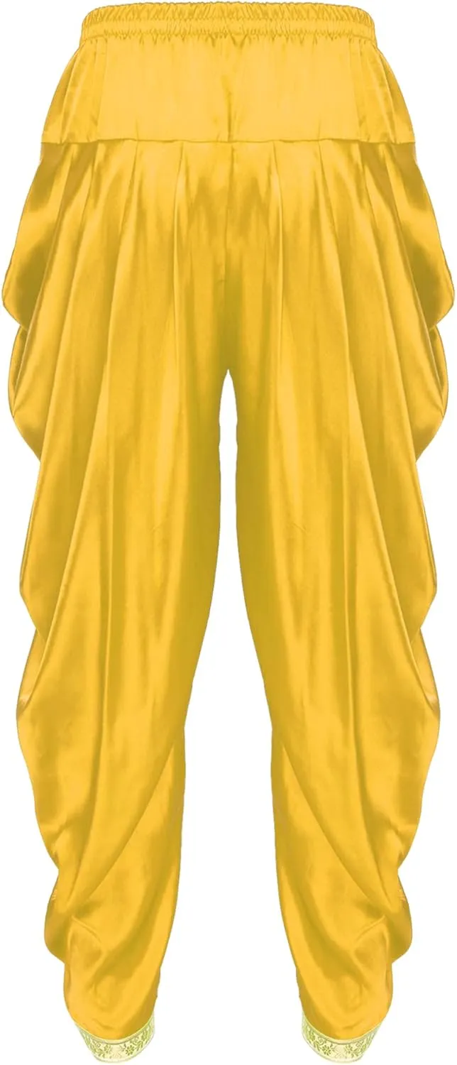 Hularka India Satin Dhoti for Men Elastic Waistband Ruffle Pants Draped Hippie Yoga Trousers Harem Baggy Pant