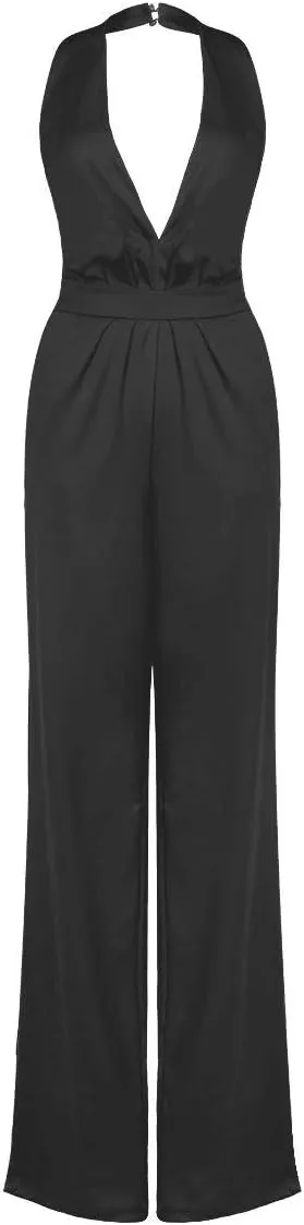IBTOM CASTLE Women's Sexy High Waisted Jumpsuits V-NeckHalter Wide Leg Long Pants Wedding Rompers Overalls Pockets