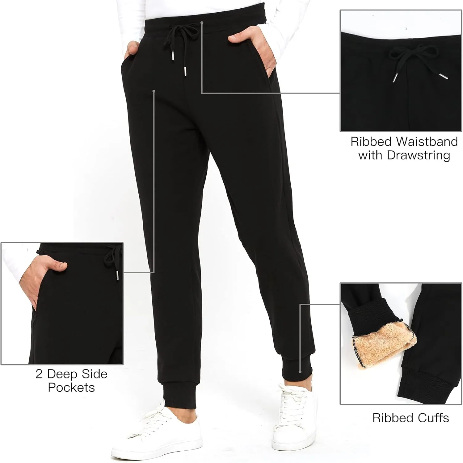 Inno Men's 30" 32" 34" 36" 38" Sherpa Fleece Lined Jogger Pants Warm Sweatpants Thermal Winter Athletic Lounge Short Tall