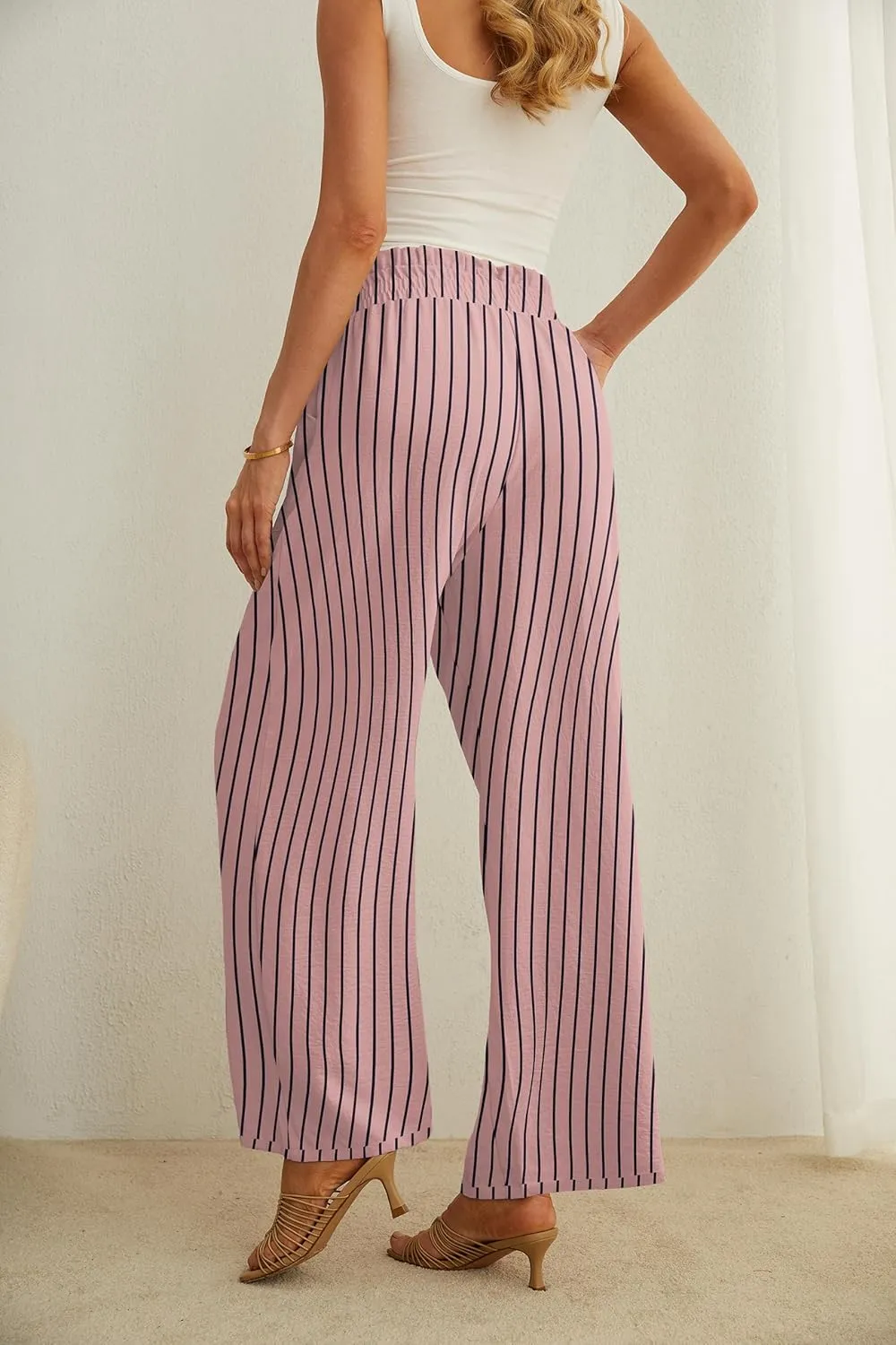 IWOLLENCE Women's Wide Leg Pants with Pockets High Waist Adjustable Knot Loose Casual Trousers Business Work Casual Pants