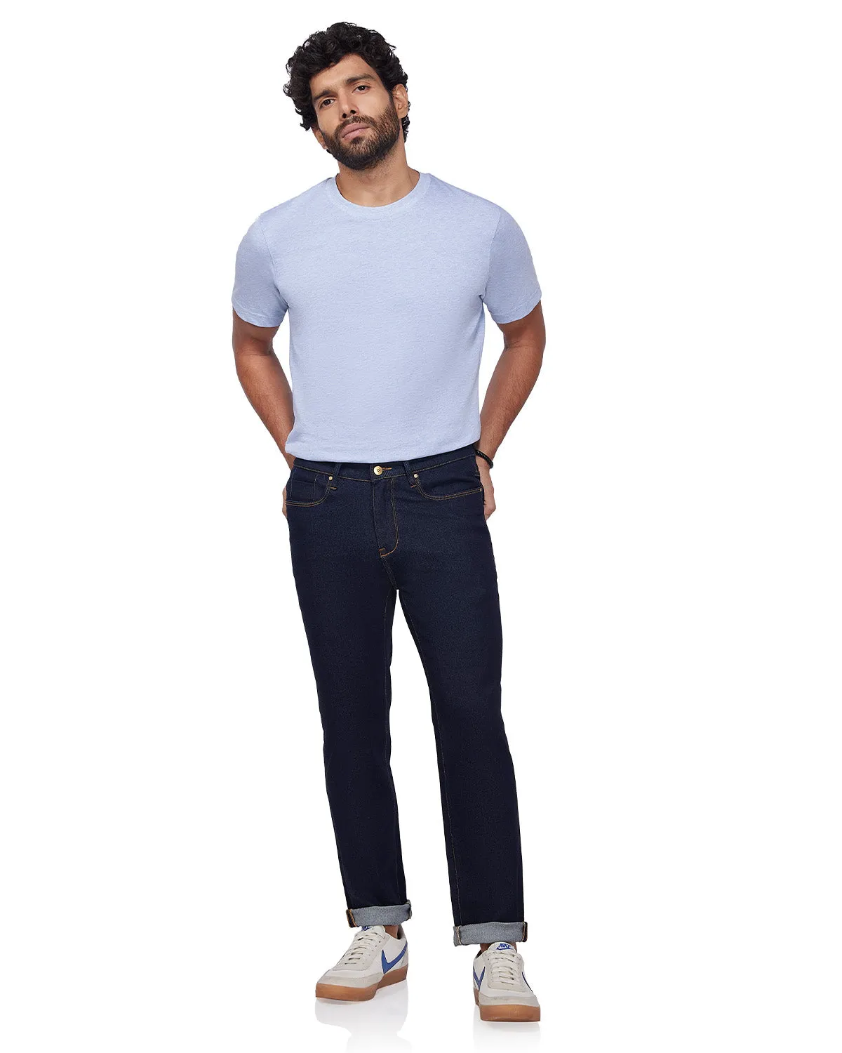 Japanese Raw Edge Stretch Jeans - Dark Blue