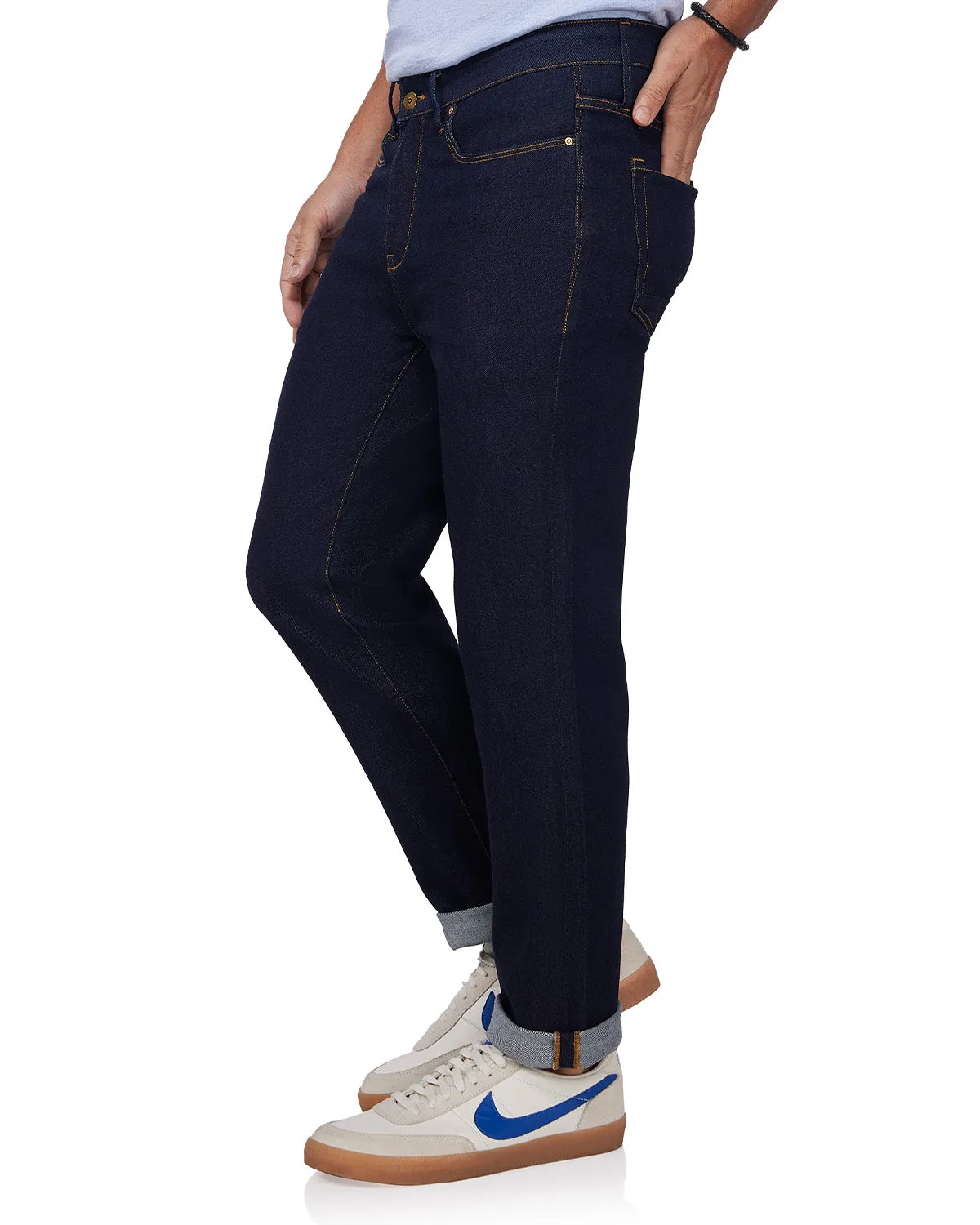 Japanese Raw Edge Stretch Jeans - Dark Blue