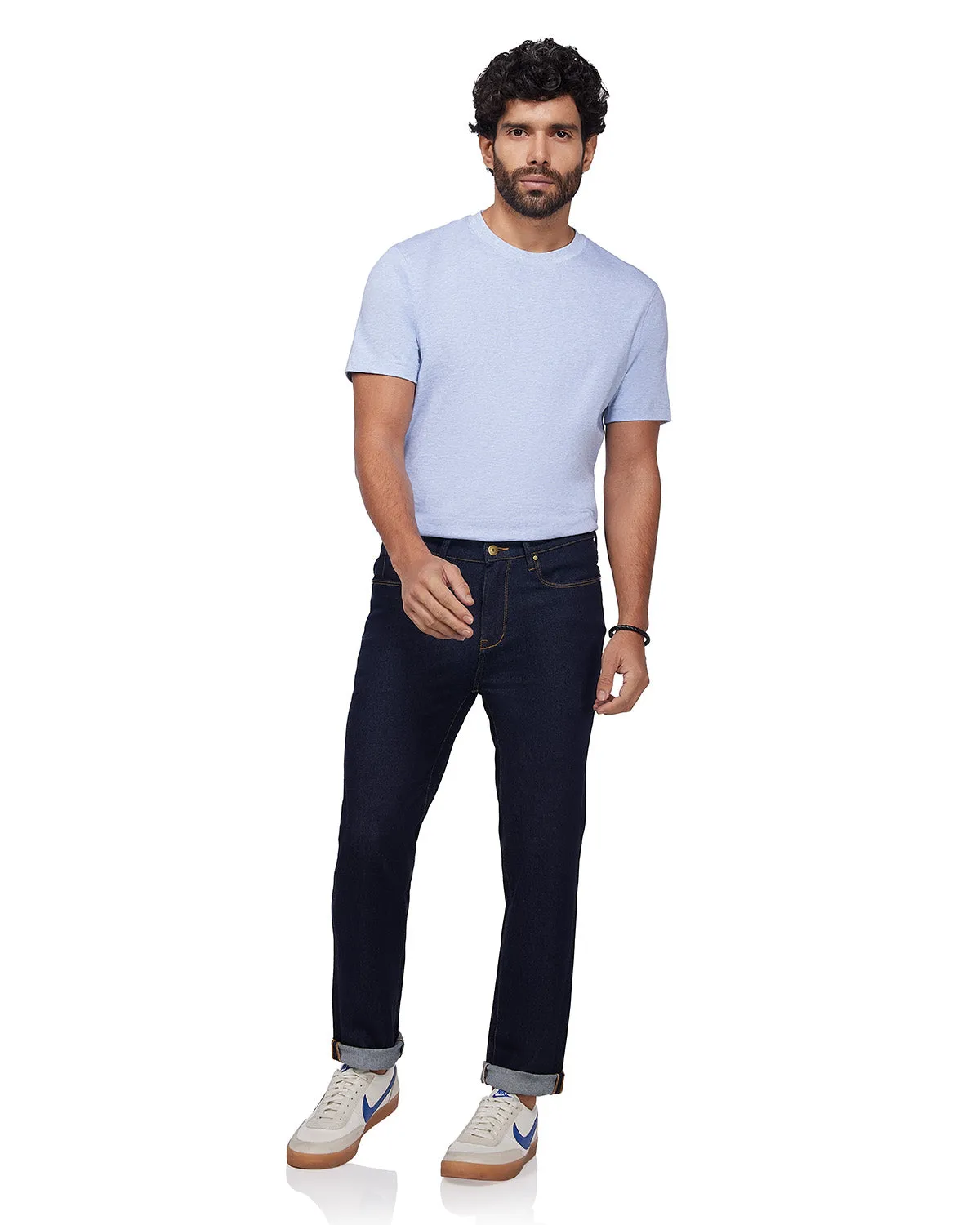 Japanese Raw Edge Stretch Jeans - Dark Blue