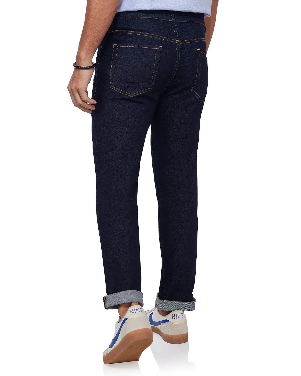Japanese Raw Edge Stretch Jeans - Dark Blue