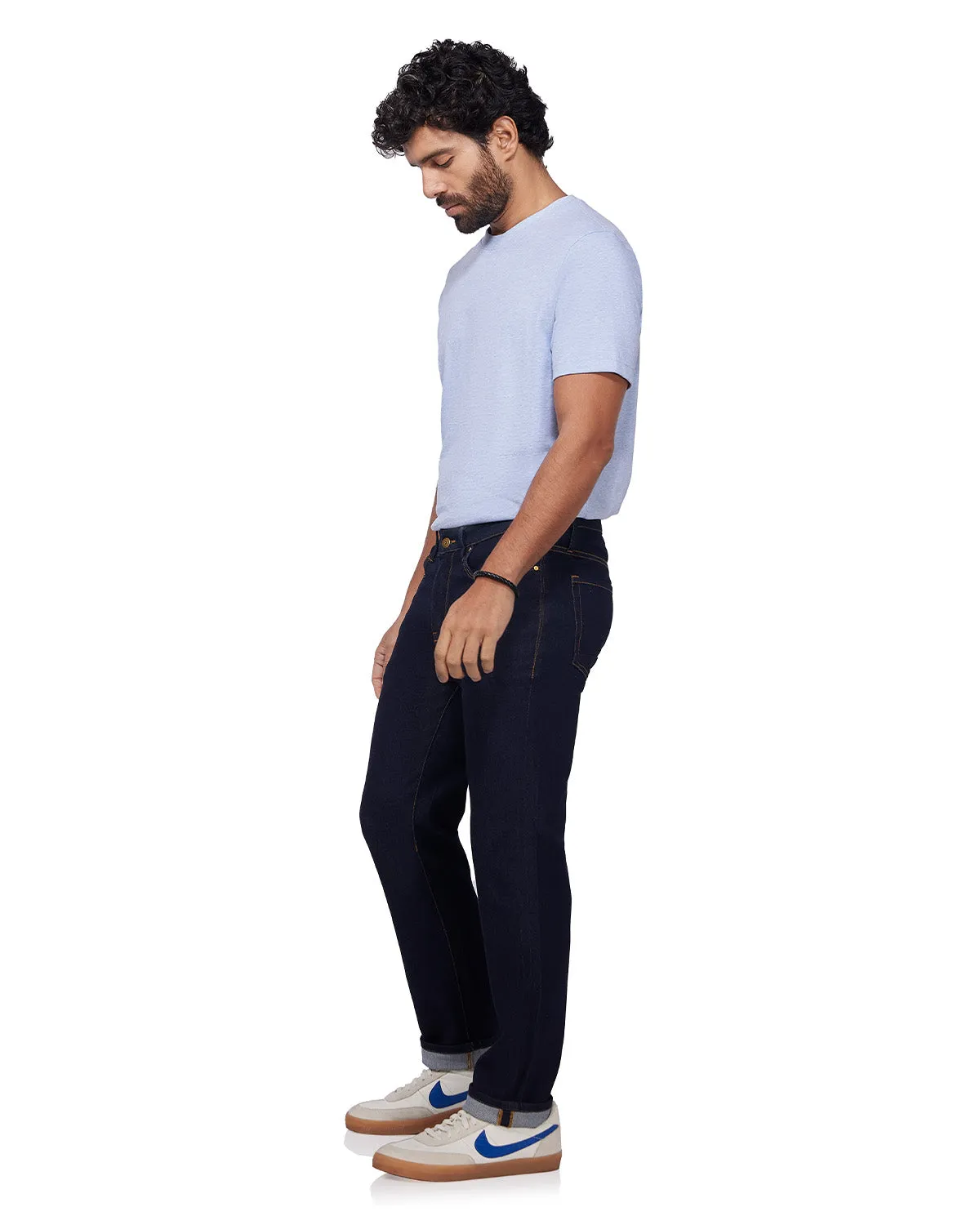 Japanese Raw Edge Stretch Jeans - Dark Blue