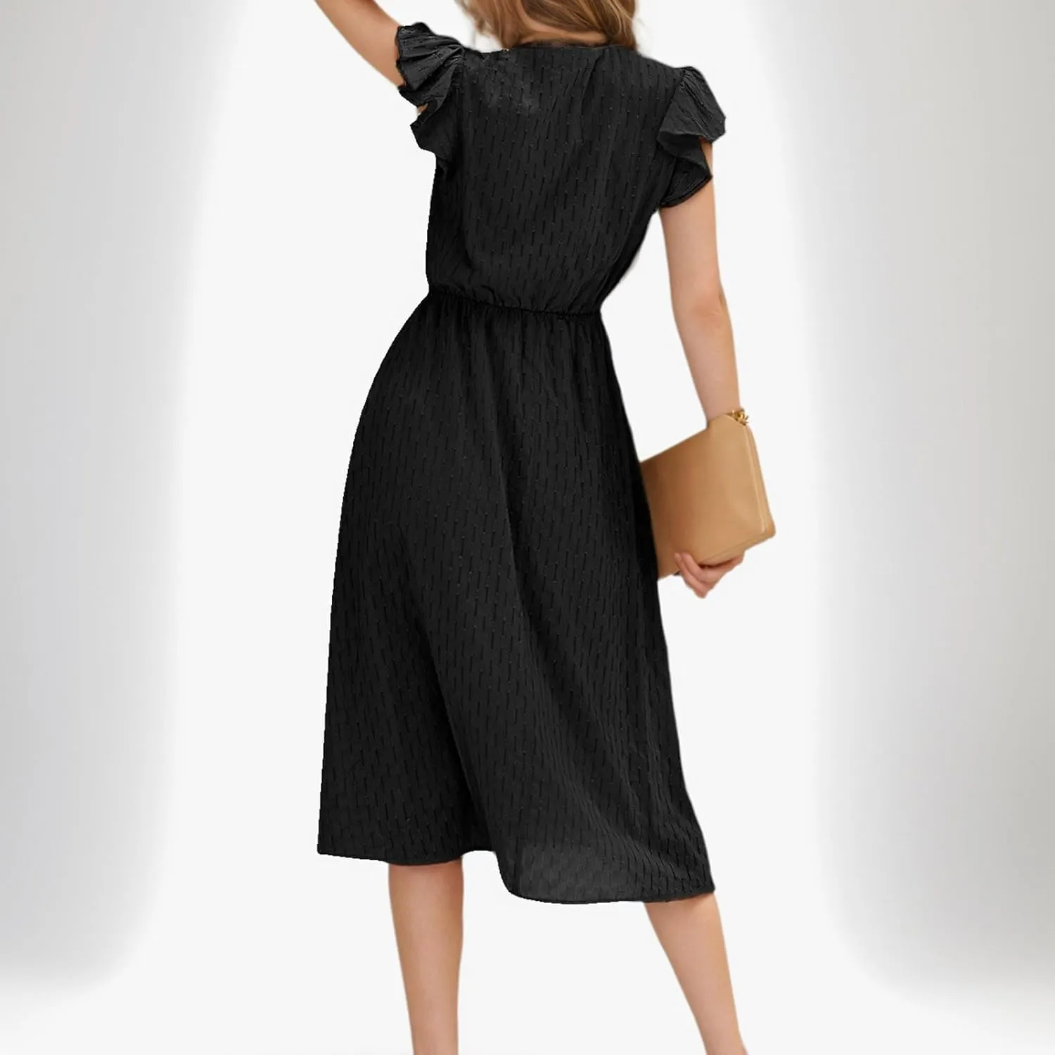 JOAU Womens Summer Casual Button Down Midi Dress Ruffle Short Sleeve V Neck Flowy A Line Beach Vacation Dresses