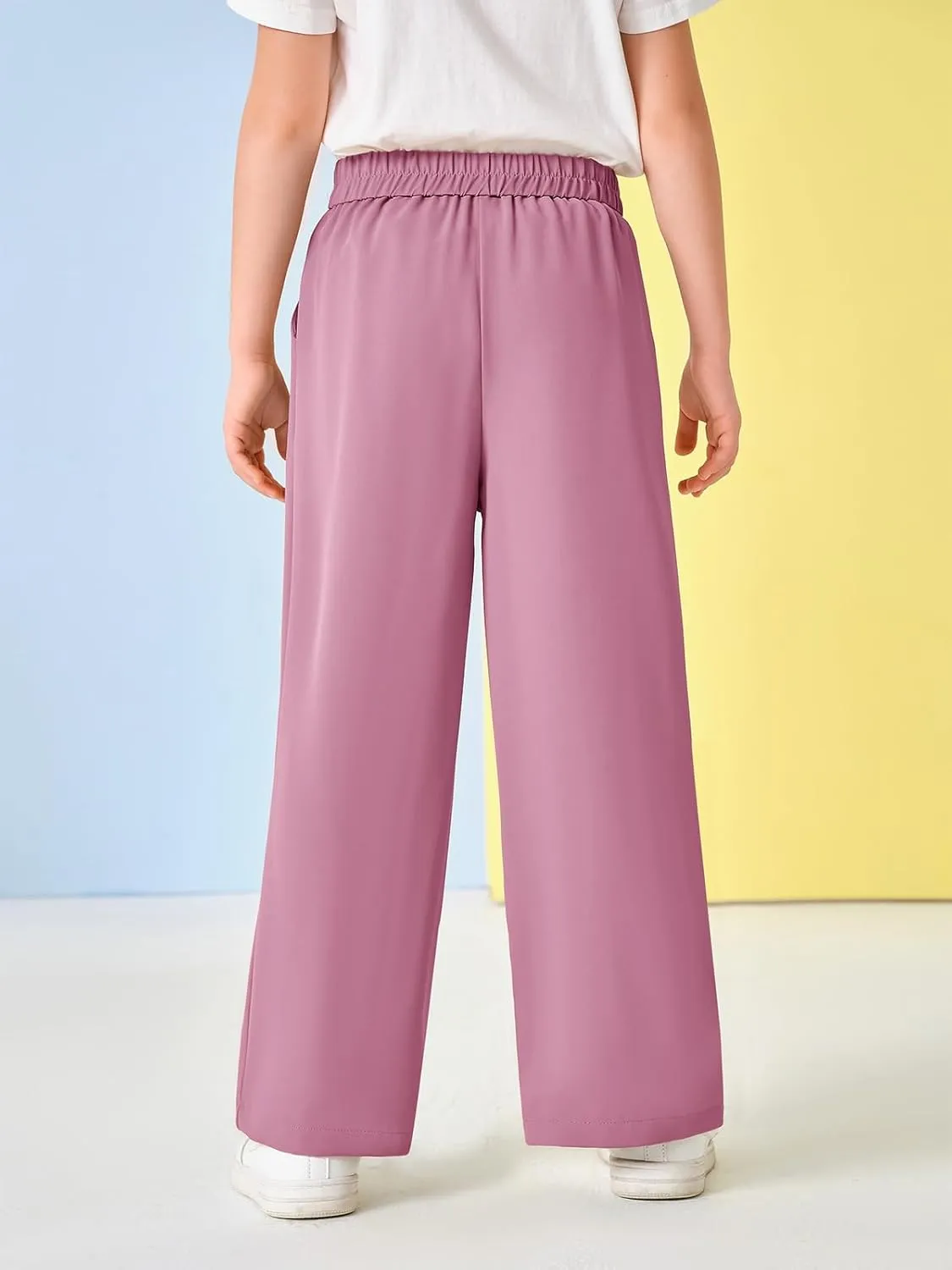 Kids Girls High Waist Wide Leg School Uniform Pants 5-14 Years