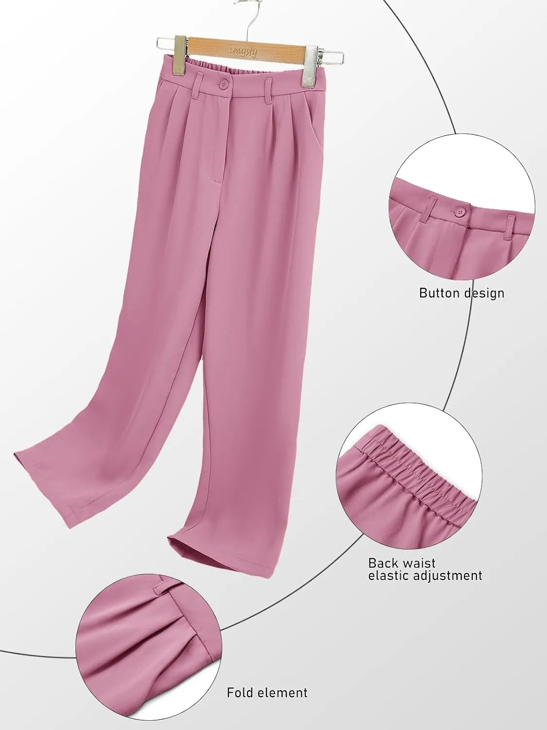 Kids Girls High Waist Wide Leg School Uniform Pants 5-14 Years