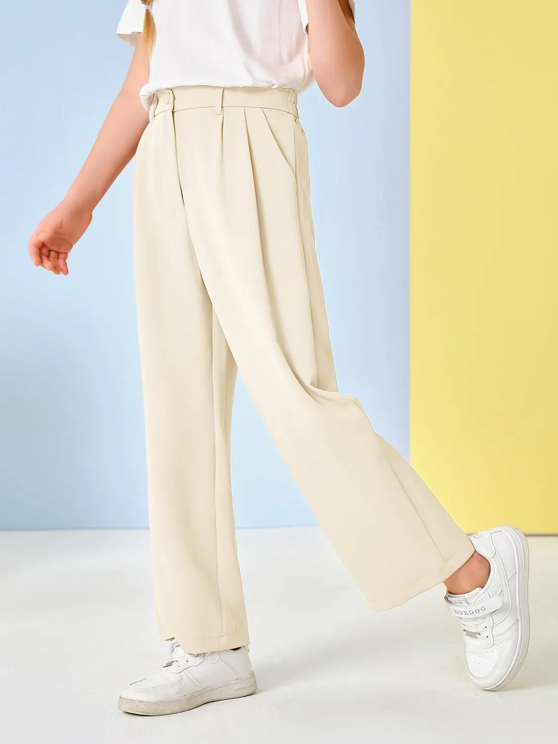 Kids Girls High Waist Wide Leg School Uniform Pants 5-14 Years