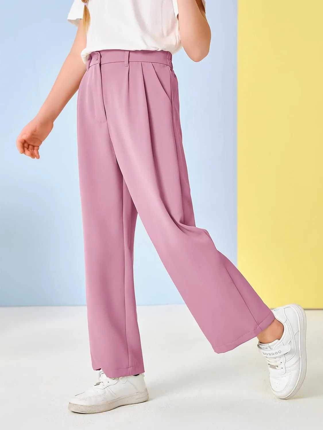 Kids Girls High Waist Wide Leg School Uniform Pants 5-14 Years