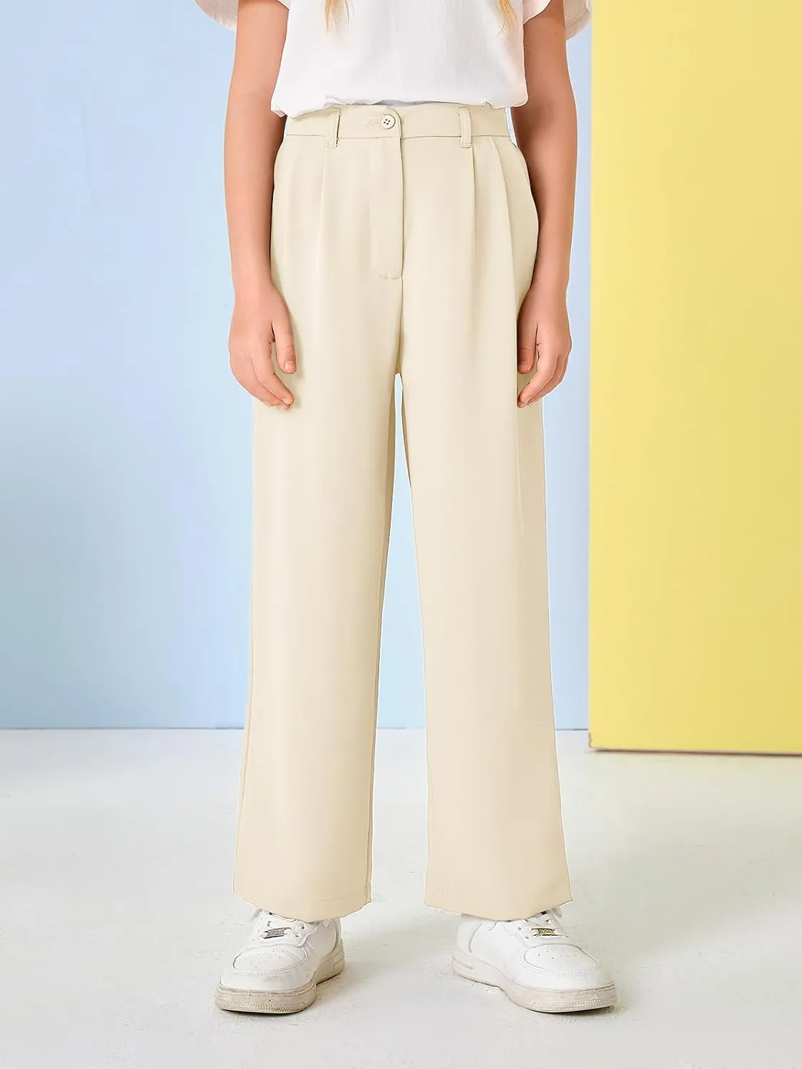 Kids Girls High Waist Wide Leg School Uniform Pants 5-14 Years