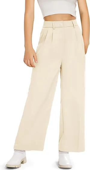 Kids Girls High Waist Wide Leg School Uniform Pants 5-14 Years