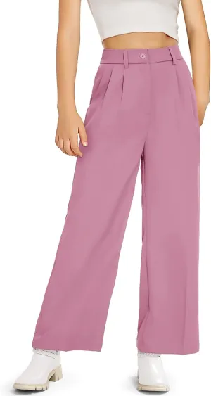 Kids Girls High Waist Wide Leg School Uniform Pants 5-14 Years