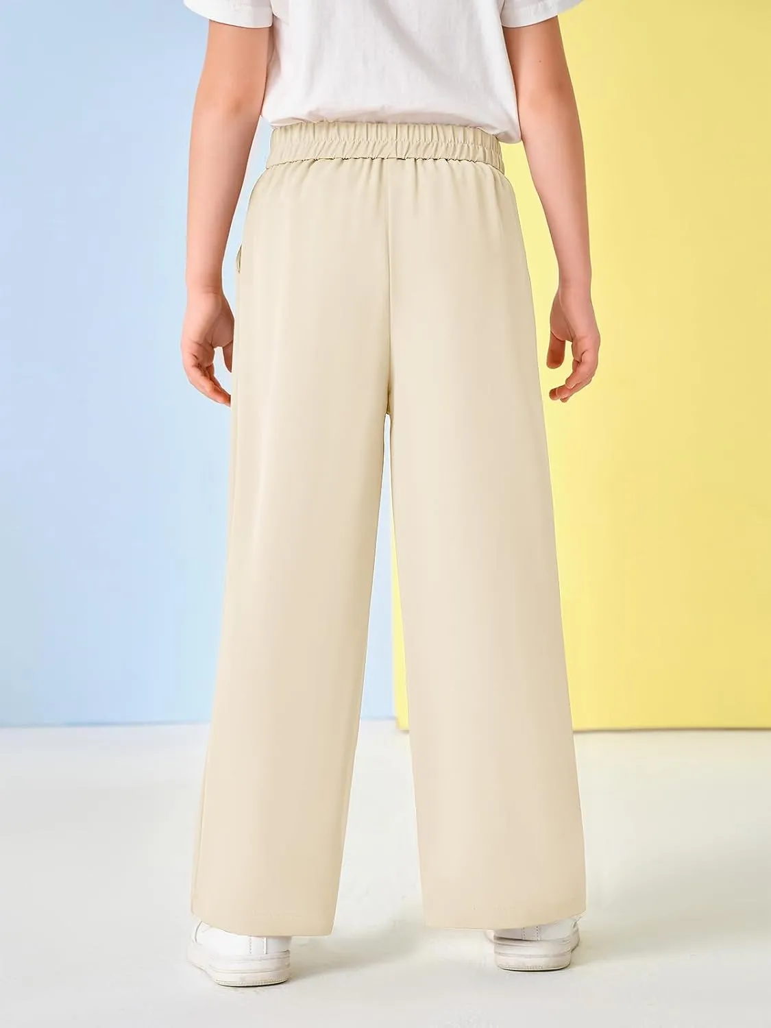 Kids Girls High Waist Wide Leg School Uniform Pants 5-14 Years