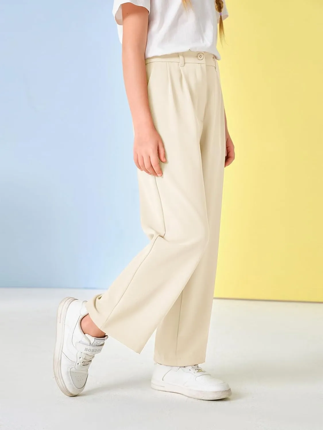 Kids Girls High Waist Wide Leg School Uniform Pants 5-14 Years