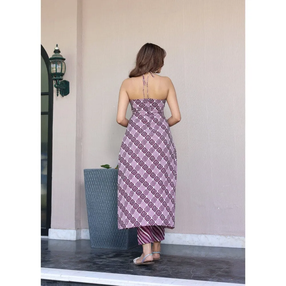 Label Aditi Hundia Jasmine Halter Neck Kurta with Pant (Set of 2)