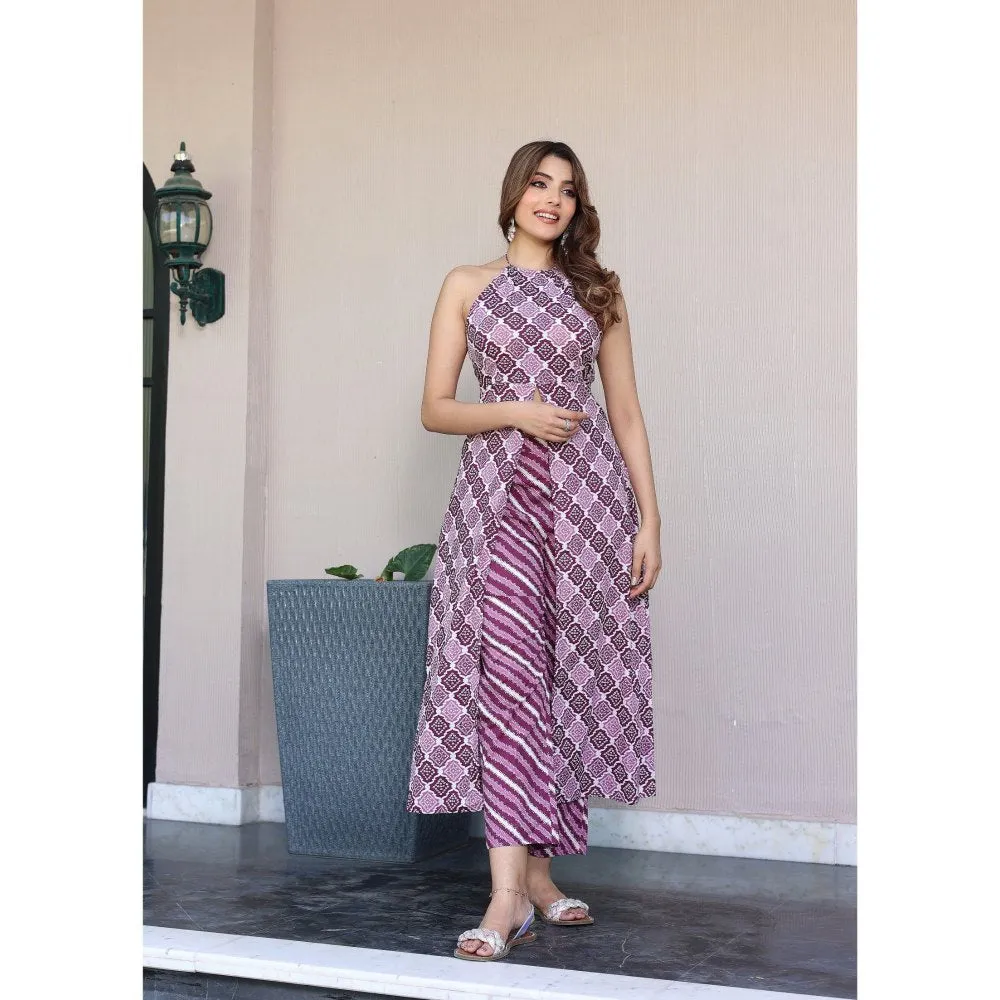 Label Aditi Hundia Jasmine Halter Neck Kurta with Pant (Set of 2)
