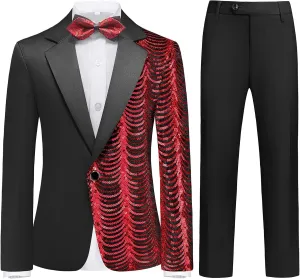 Lamgool Boys Slim Fit Suits 2 Pieces Tuxedo Set with Sequin Shiny Jacket Pant for Kids Prom Wedding Party Formal Outfit 4-16Y