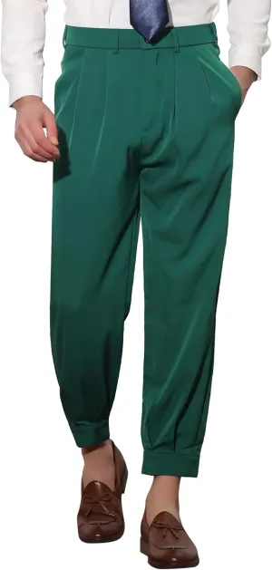Lars Amadeus Cropped Formal Pants for Men's Solid Color Double Pleated Tapered Dress Pants