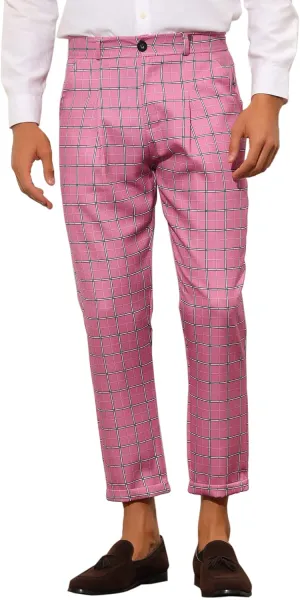 Lars Amadeus Plaid Dress Pants for Men's Slim Fit Ankle Length Tapered Checked Cropped Trousers