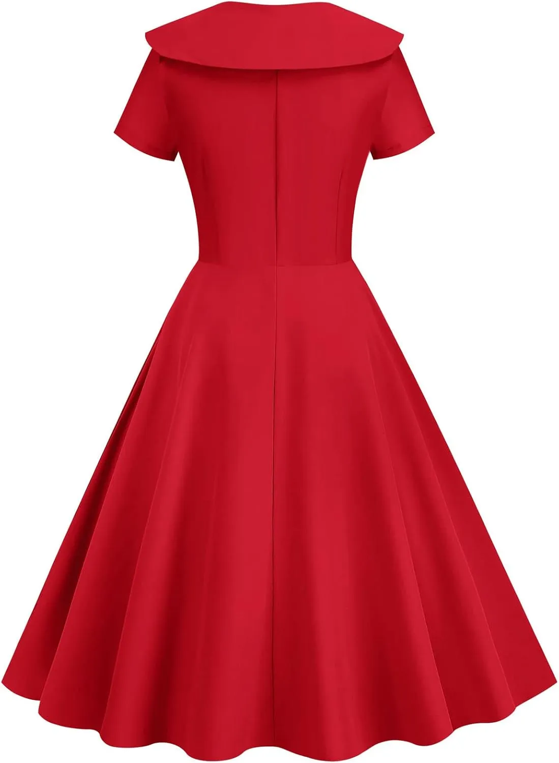 LAWOR Women's Puff Short Sleeve 1950s Dresses Polka Dot Print Tea Dresses V Neck Bowknot Rockabilly Dress Pleated Swing Dress