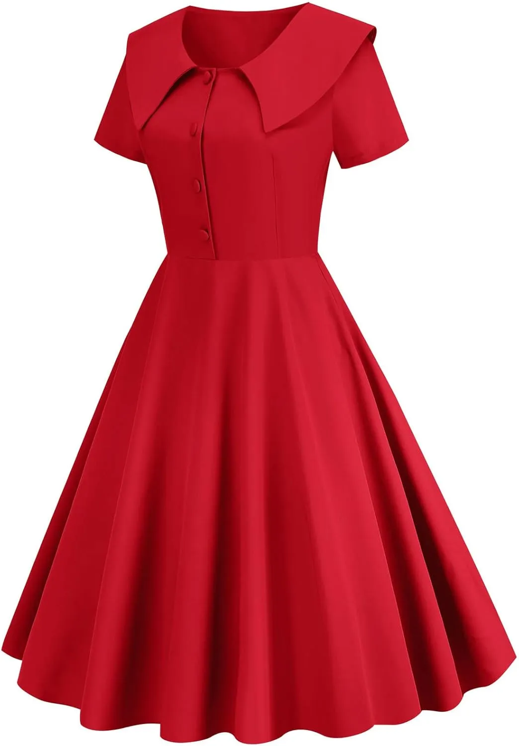 LAWOR Women's Puff Short Sleeve 1950s Dresses Polka Dot Print Tea Dresses V Neck Bowknot Rockabilly Dress Pleated Swing Dress
