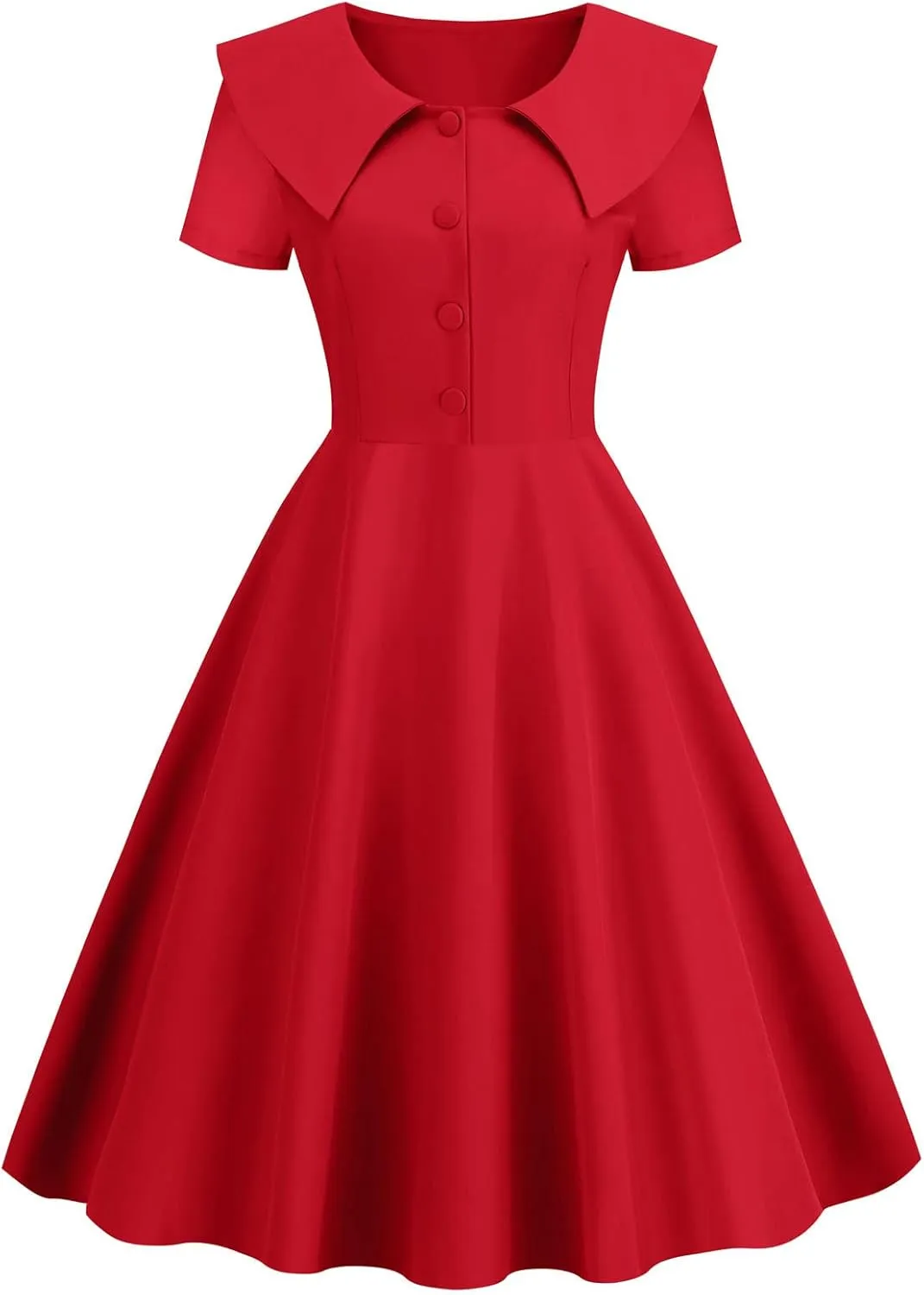 LAWOR Women's Puff Short Sleeve 1950s Dresses Polka Dot Print Tea Dresses V Neck Bowknot Rockabilly Dress Pleated Swing Dress