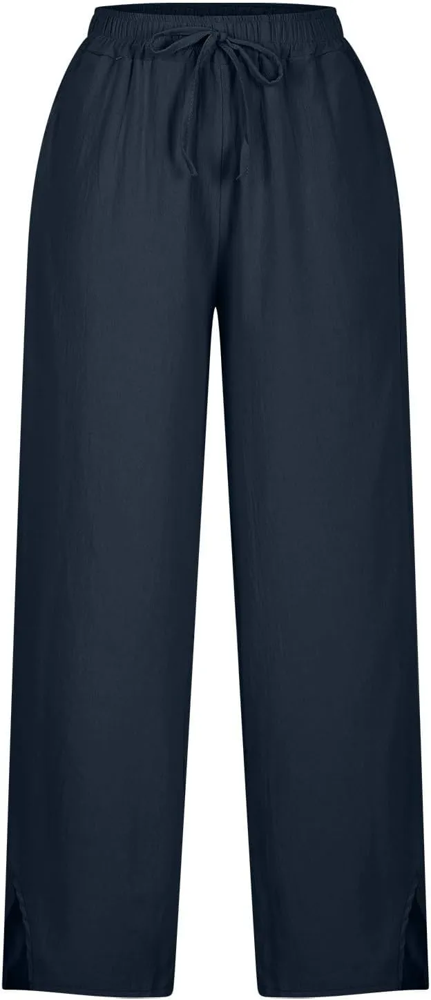 Liene Pants for Women,Wwomens Casual Summer 2025 Drawstring Elastic High Waist Pant Comfy Solid Color Trouser