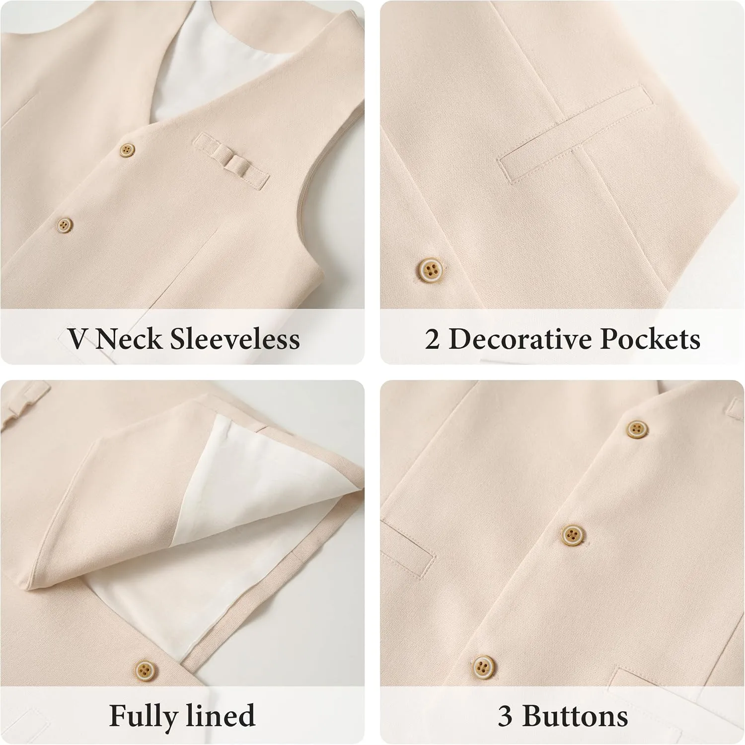 LOLANTA Boys Linen Suit Dress Clothes Kids Graduation Wedding Outfit 4 Piece Shirt Vest Pants Set with Bow Tie
