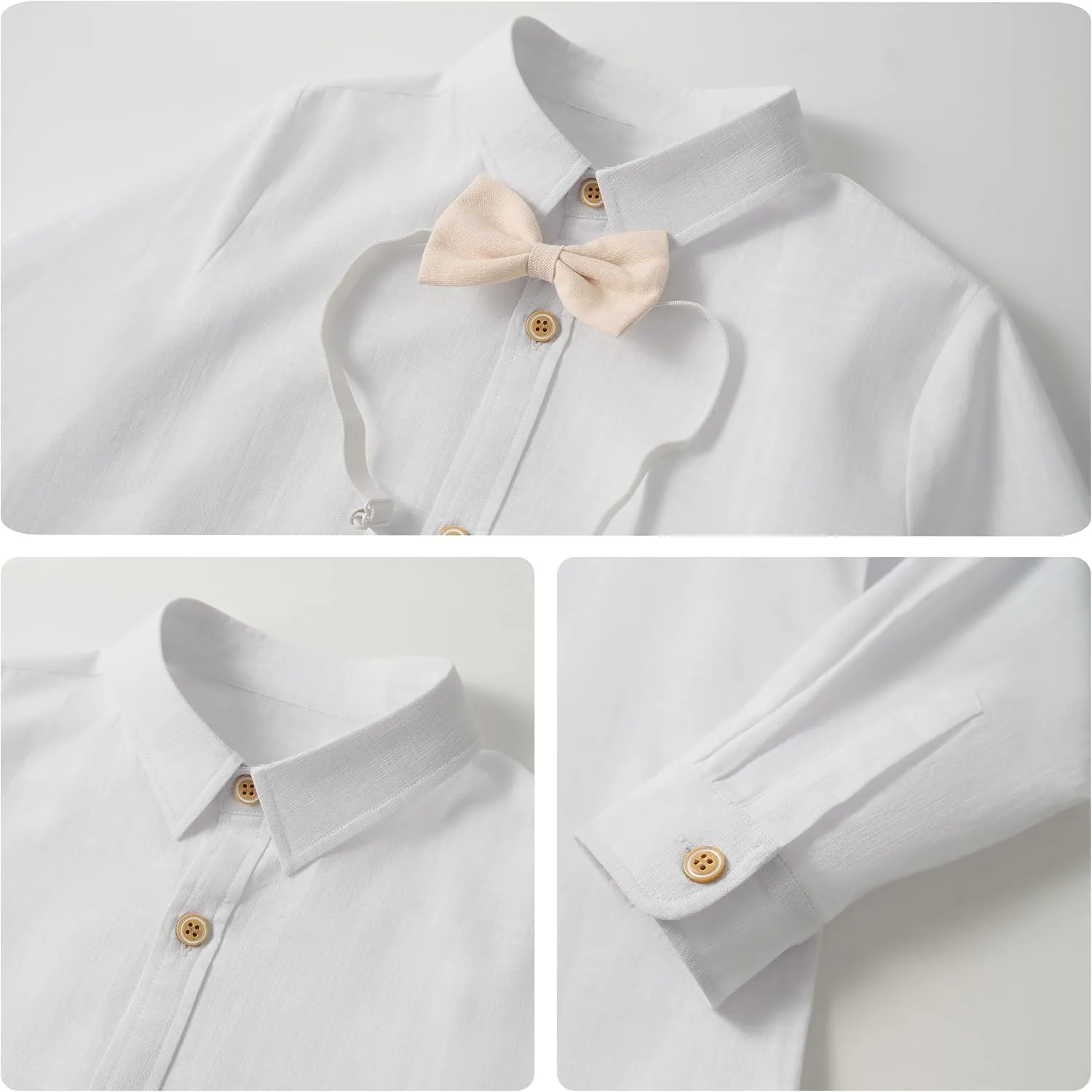 LOLANTA Boys Linen Suit Dress Clothes Kids Graduation Wedding Outfit 4 Piece Shirt Vest Pants Set with Bow Tie