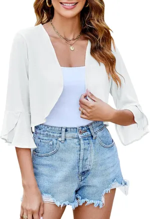 LOMON 3/4 Sleeve Cropped Cardigan for Women Lightweight Open Front Bolero Shrug for Dresses