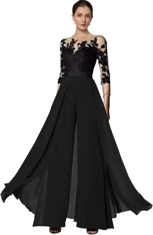 Long Sleeve Mother of The Bride Pant Suits for Wedding Sequins Lace Formal Outfits for Women Jumpsuits
