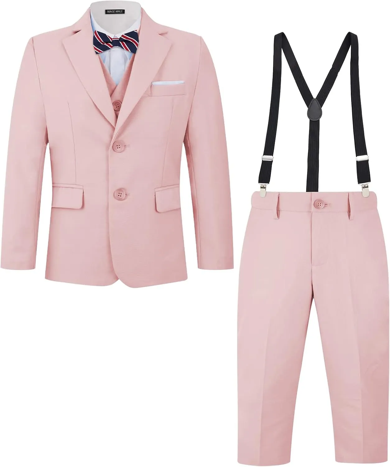 MAGE MALE Boys Multiple Colour Formal Dress Suits 5 Piece Slim Fit Dresswear Suit Set with Kids Suspenders