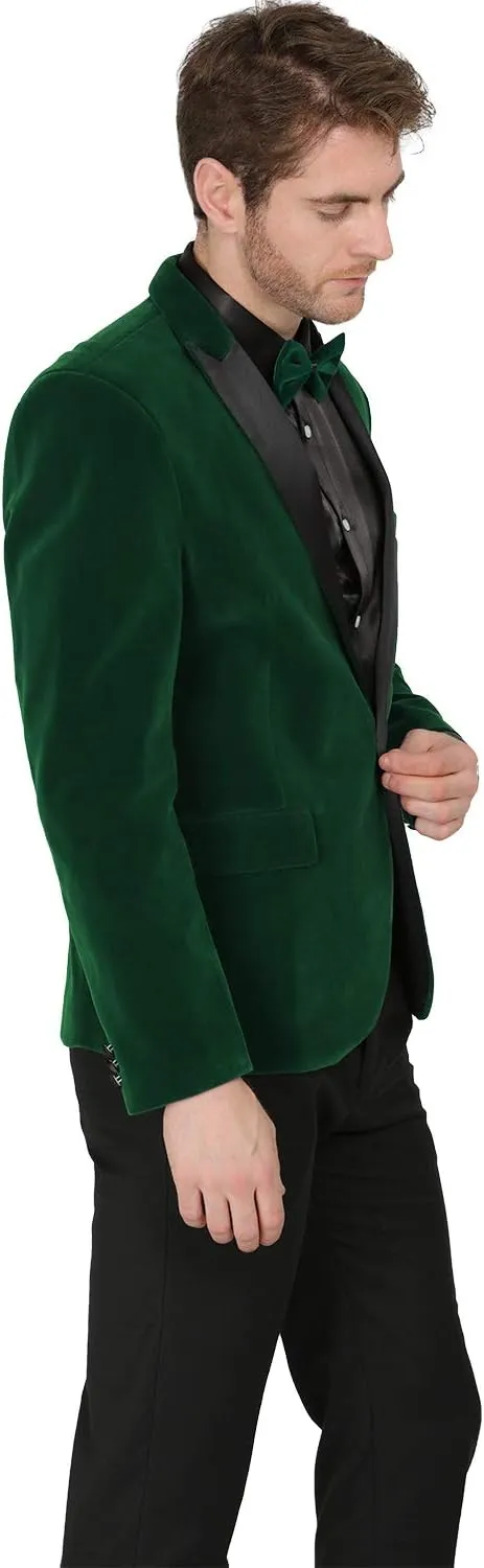 MAGE MALE Men's 2 Piece Velvet Suit Peak Lapel One Button Slim Fit Tuxedo Blazer Party Dinner Jacket & Pants