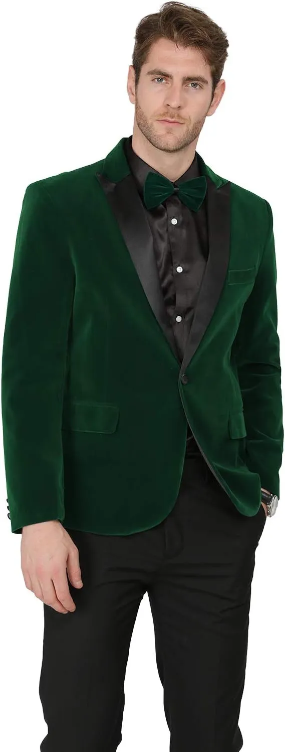 MAGE MALE Men's 2 Piece Velvet Suit Peak Lapel One Button Slim Fit Tuxedo Blazer Party Dinner Jacket & Pants