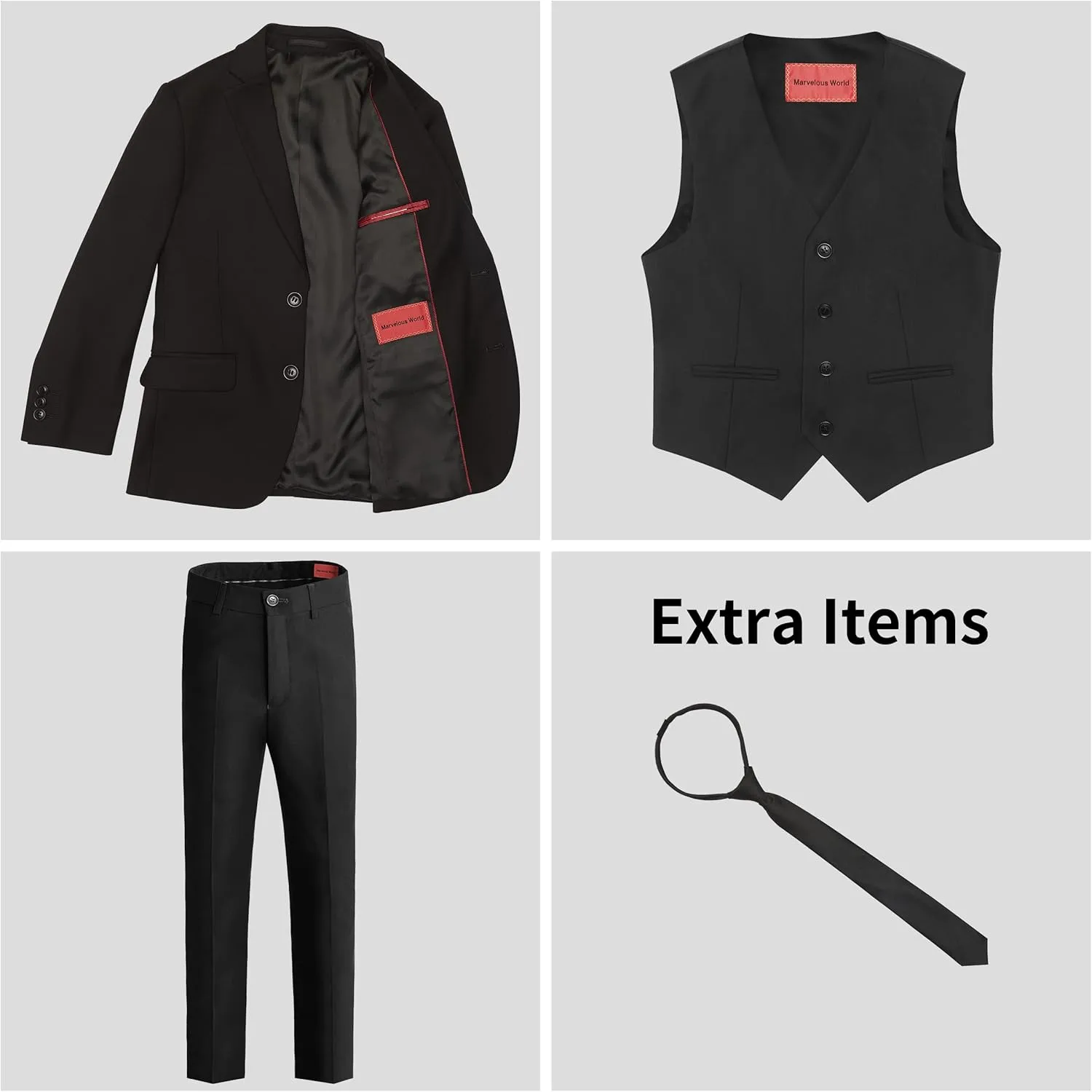 Marvelous World Boys' Formal Slim Fit Suit Set, Adjustable Waist