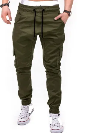 Men Slim Fit Casual Jogger Athletic Long Pant Hip Hop Chino Pocket Trousers Drawstring Outdoor Work Military Tactical Pants (Green,X-Large)